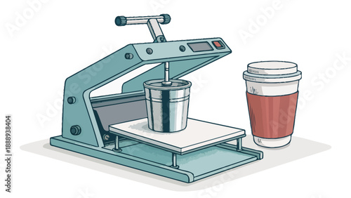 Heat press machine with tumbler and coffee cup for custom printing and branding