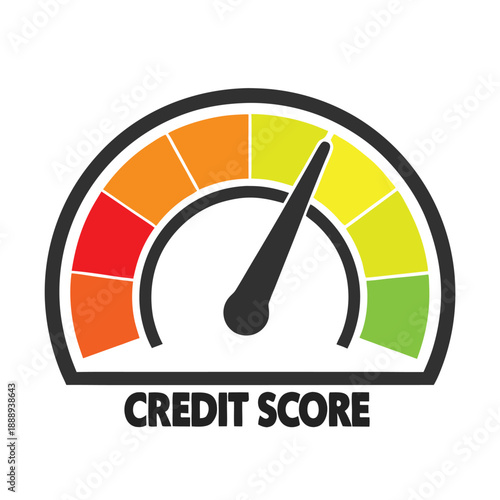 Credit score meter with needle in the good zone, financial health indicator