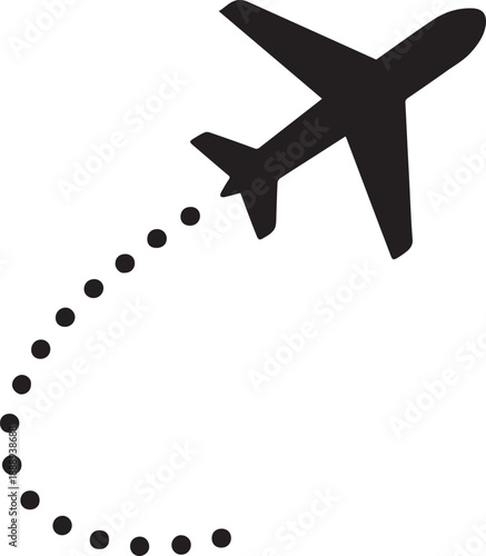 Airplane Silhouette with Dotted Flight Path – Travel, Aviation, Journey Icon