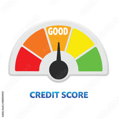 Credit score meter indicating good performance, finance and risk concept