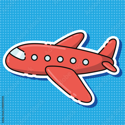 Red Cartoon Airplane Sticker Vector Art