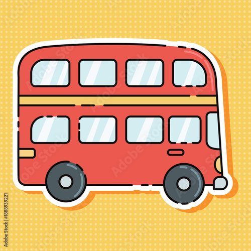 Cute Red DoubleDecker Bus Sticker Vector Art