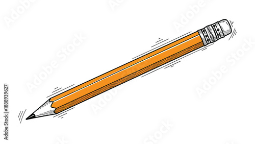 An illustrated yellow pencil with a sharpened tip and a silver eraser is shown against a white background, conveying simplicity and creativity.