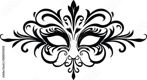 Elegant black masquerade mask with ornate swirls and flourishes for carnival or venetian ball