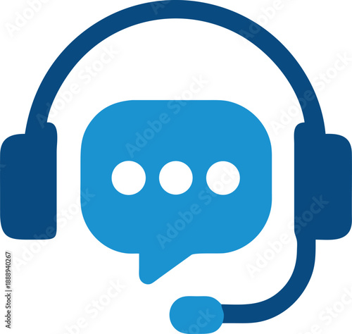 Flat design blue headset icon symbolizing customer support and communication