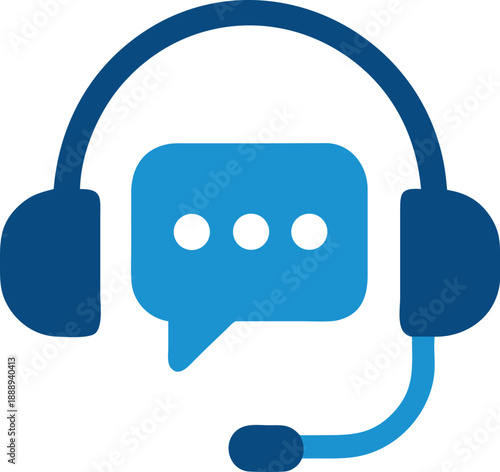 Simple blue headset icon for customer support and communication services