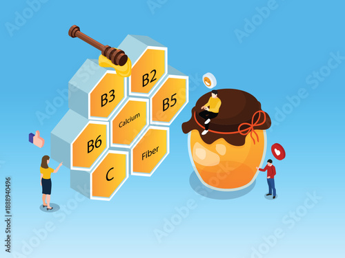 Honey Nutritional Value and Health Benefits 3d isometric vector illustration