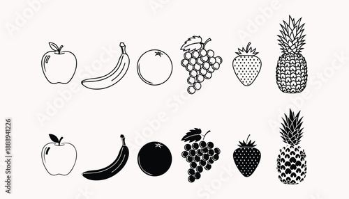 Collection of various fruits including apple banana and pineapple illustrations