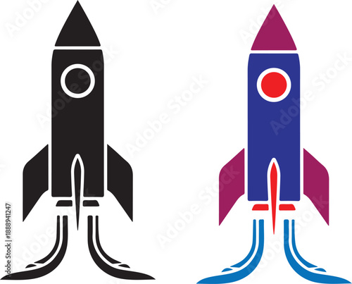 Colorful rocket illustrations with transparent background for design projects
