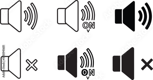 Set of Volume Control Icons for Sound On and Off Settings