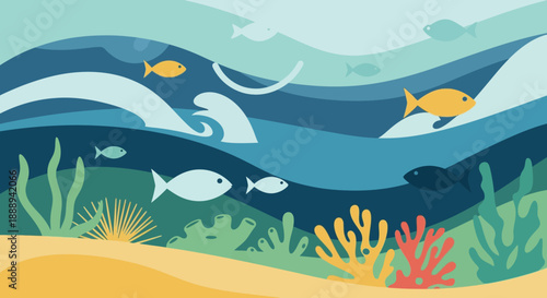 Colorful ocean fish swimming among coral reef