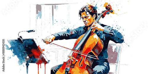 Contemporary Cello Orchestral Music Silhouette