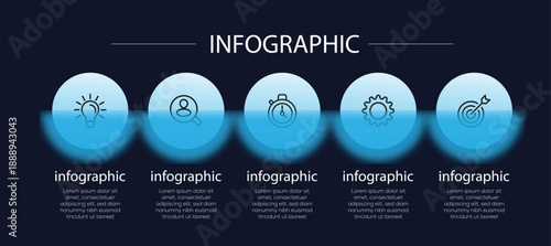 Design template for infographic labels with icons and 4 options or steps. Modern infographic design template. Glass morphism vector illustration for report. 