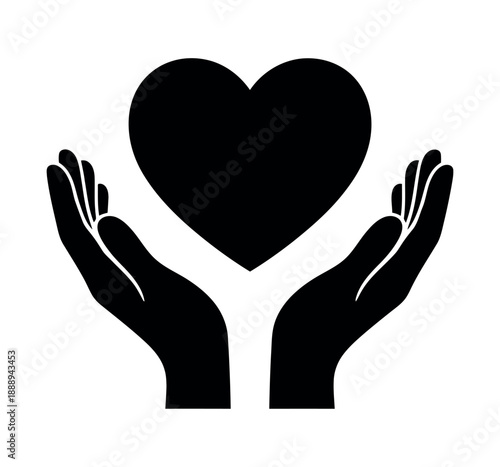 Hands holding heart icon vector illustration for charity and love