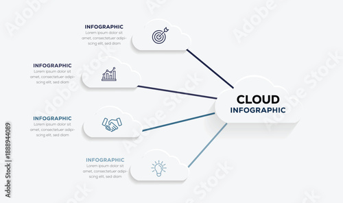 Cloud computing infographic vector. Infographic banners Templates. A cloud with 4 connected steps. can be used for chart, diagram, web design, presentation. 