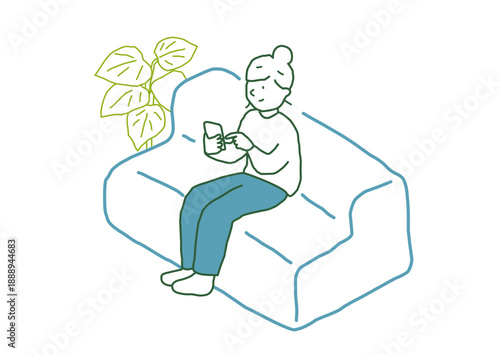 スマートフォンを操作する女性　ベクターイラスト