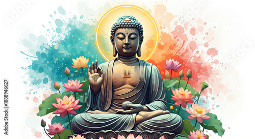 Wallpaper Mural Beautiful greeting card with ancient statue great Buddha to bright holiday composition Torontodigital.ca