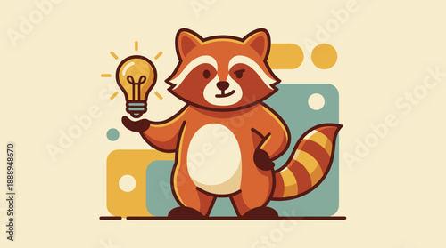 Cartoon Raccoon Dog Holding Lightbulb.