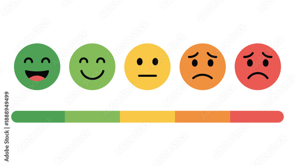 Αυτοκόλλητο User feedback vector illustration, satisfaction levels with smiley and emoji icons, ranking and rating concept, consumer review and experience symbols
