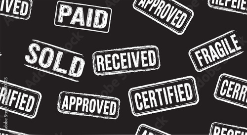 Collection of vintage rubber ink stamps with business and shipping terms