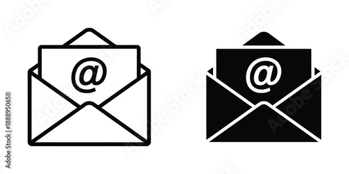 Email icon set, multiple styles vector collection, including envelope, message, and mail symbols