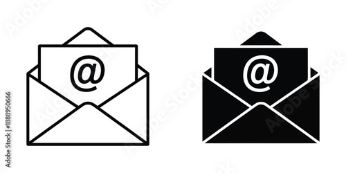 Email icon set, multiple styles vector collection, including envelope, message, and mail symbols