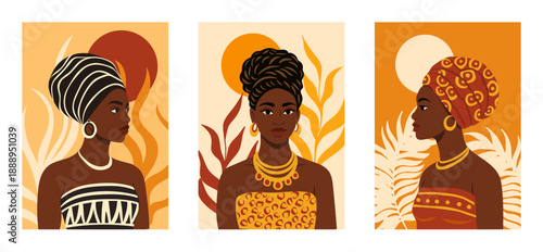 Beautiful ethnic tribal african women poster set
