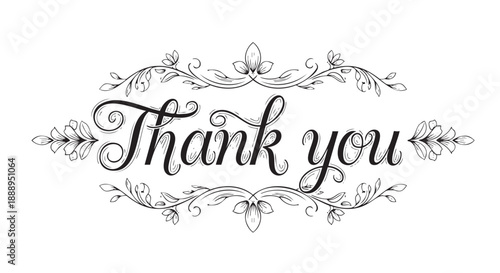 Elegant hand drawn thank you message with floral decorative elements