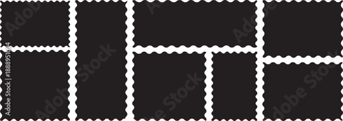 Set of six abstract geometric puzzle pieces with scalloped edges