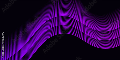 Abstract background with waves for banner. Medium banner size. Vector background with lines. Element for design isolated on black. Colorful gradient. Blue, purple, pink