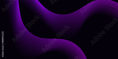 Abstract background with waves for banner. Medium banner size. Vector background with lines. Element for design isolated on black. Colorful gradient. Blue, purple, pink