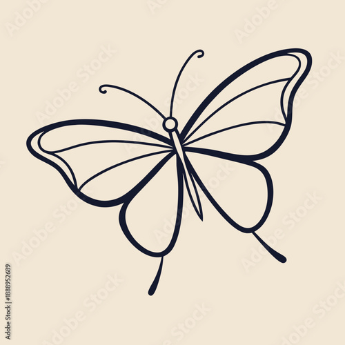 Black line art butterfly on beige background