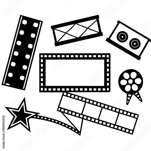 Film and movie icons on a white background