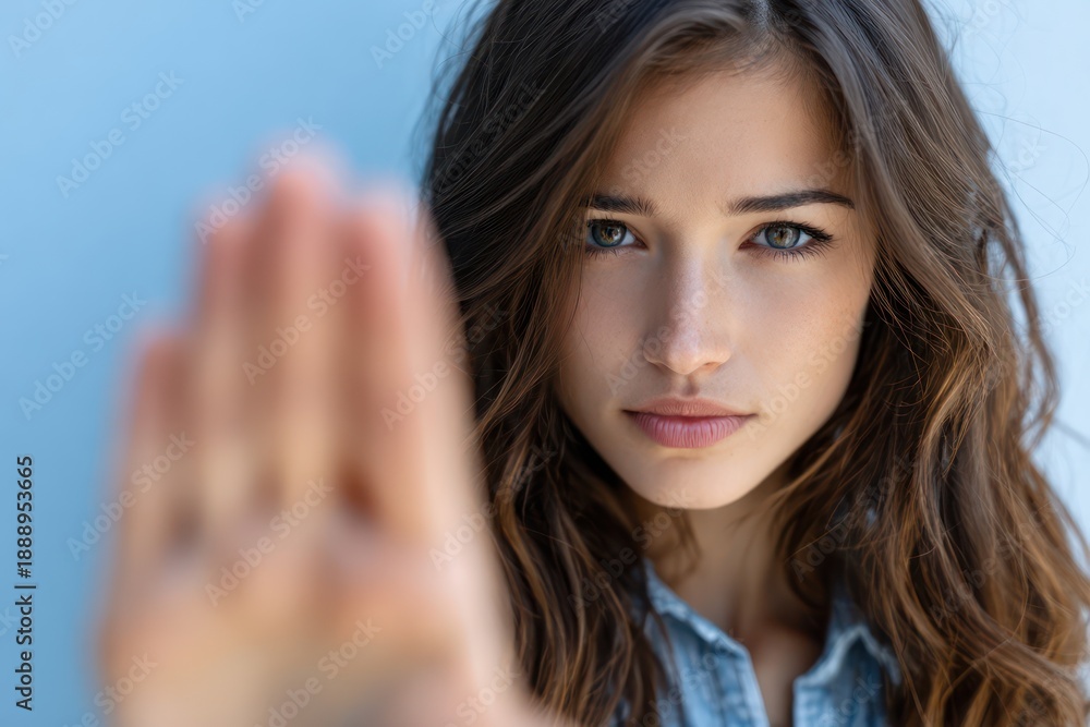 Obraz premium Woman showing stop gesture with palm