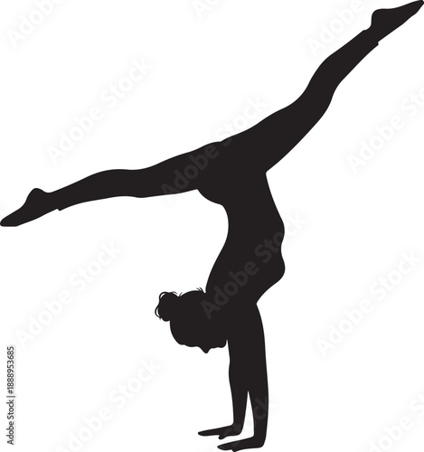Gymnast Woman Handstand Split Silhouette isolated on white background