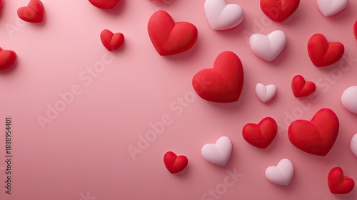 Colorful hearts scattered on a soft pink background creating a romantic and festive atmosphere perfect for Valentine's Day or love-themed designs
