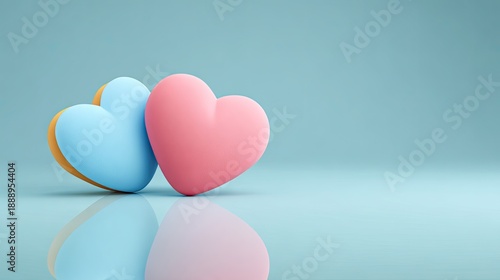 Colorful heart shapes reflecting on a surface, representing love, affection, and relationships in a soft and serene setting