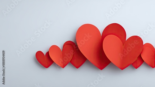 Colorful Paper Hearts in Various Sizes Displayed on a Light Gray Background for Celebrating Love and Affection on Any Special Occasion or Festivity