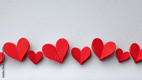 Decorative Red Hearts in Various Sizes on a Soft Gray Background Perfect for Valentine's Day, Love, and Romantic Themes for Design Projects
