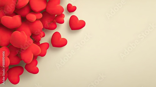 Cluster of Red Hearts on a Soft Beige Background to Convey Love and Affection for Romantic Themes and Celebrations such as Valentine's Day or Anniversaries