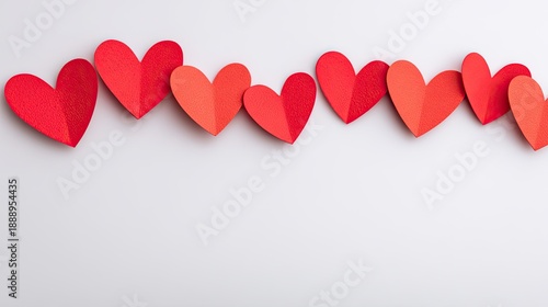 Decorative Heart Shapes in Various Red Shades Arranged on a Light Background for Celebrating Love and Affection in Creative Projects
