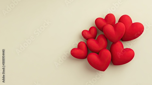 A Collection of Soft Red Hearts Arranged Playfully on a Light Beige Background for Romantic or Love-Themed Projects and Illustrations