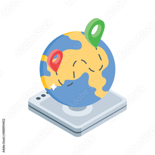 A modern isometric icon representing global ecommerce shopping location