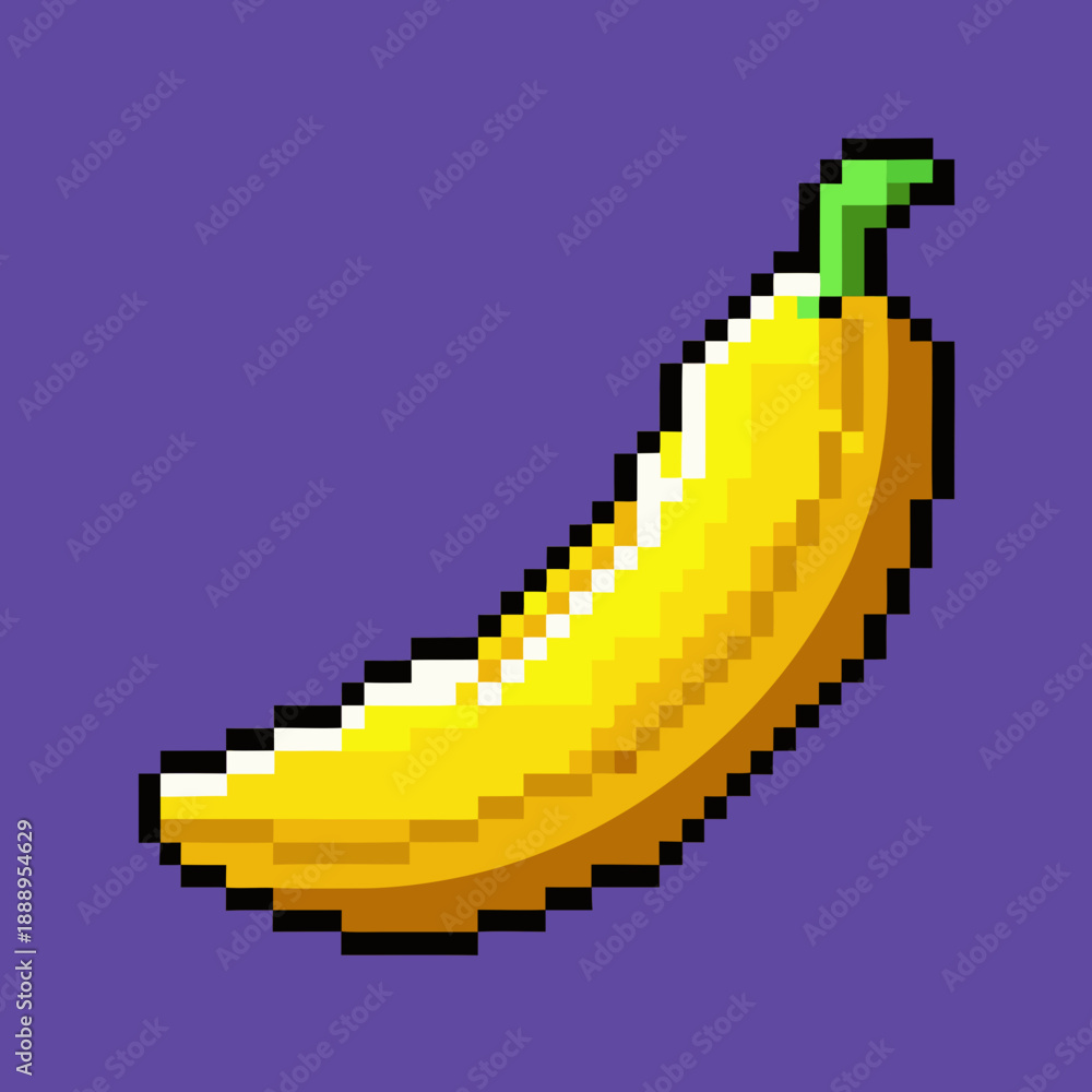 Obraz premium Pixel art banana on purple background