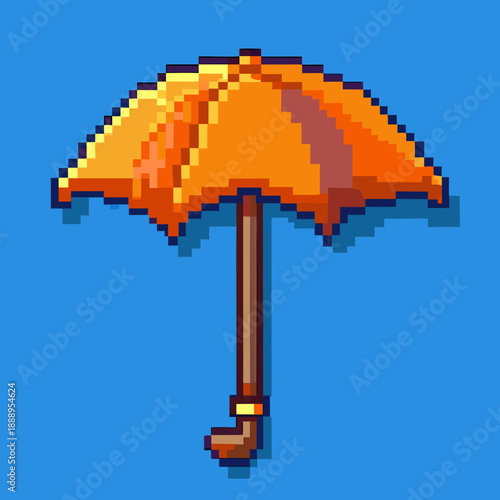 Pixel art illustration of an orange beach umbrella