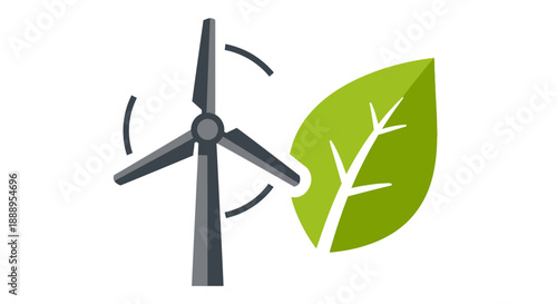 Stylized Graphic of Wind Turbine and Leaf Highlighting Renewable Energy Sustainability