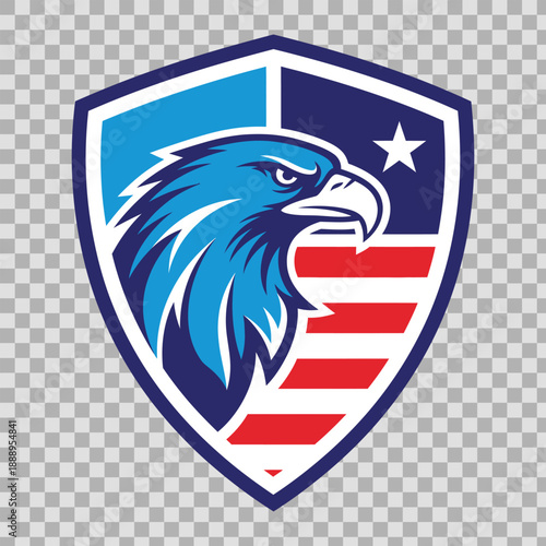 American eagle shield logo with blue and red stripes and white star