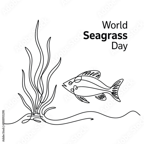 World Seagrass Day illustration with fish and seagrass plant underwater  ocean conservation