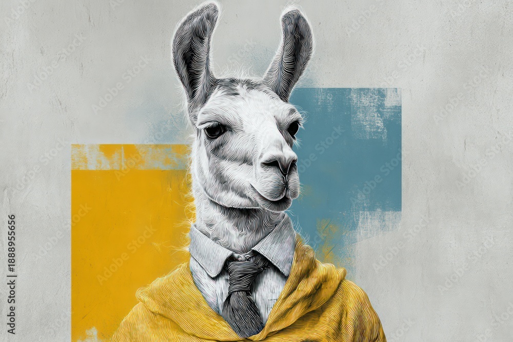 Fototapeta premium Artistic portrait of llama in vintage hipster clothing