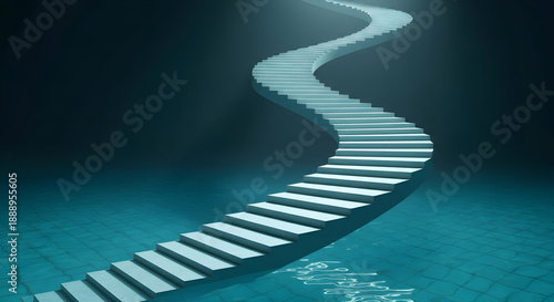 Surreal Staircase Descending into Water with Light